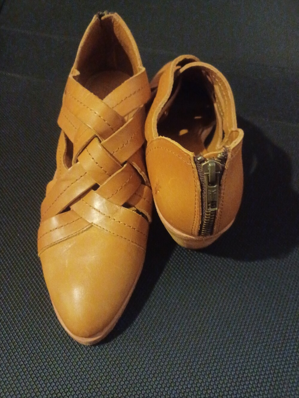 Women's Tan Frye Woven Zip-Back Heeled Boots